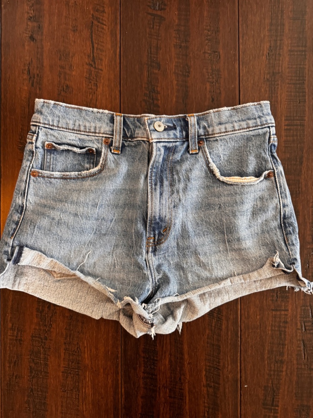 Abercrombie High-Rise Light Blue Denim Shorts